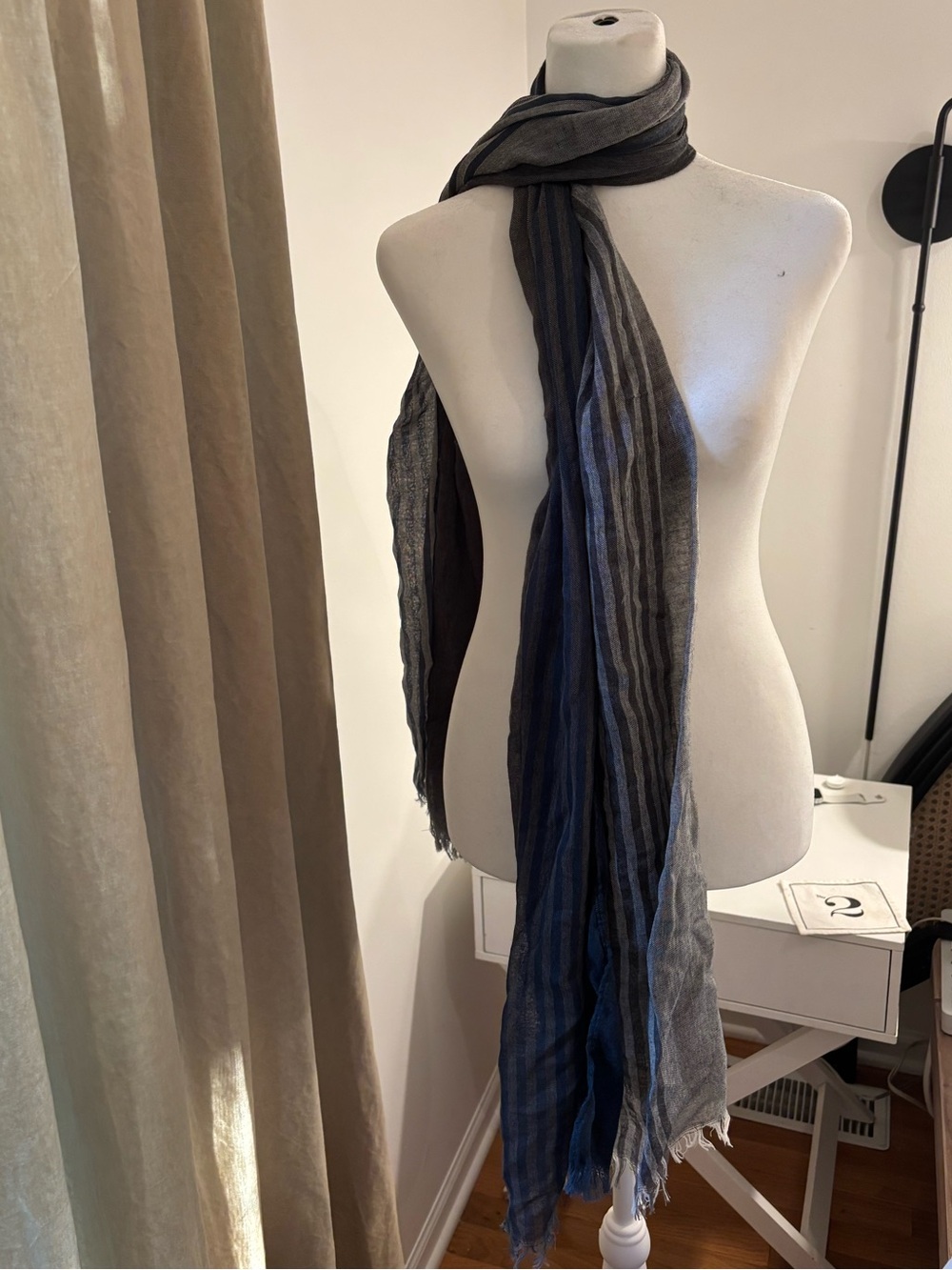 Lightweight Striped Gray & Blue Scarf